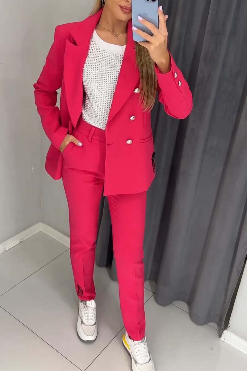 Women's fashionable double breasted lapel suit two piece set