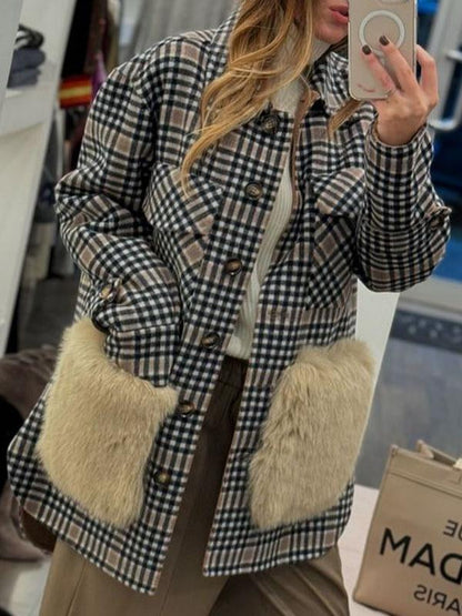 Women's Lapel Plaid Patchwork Coat