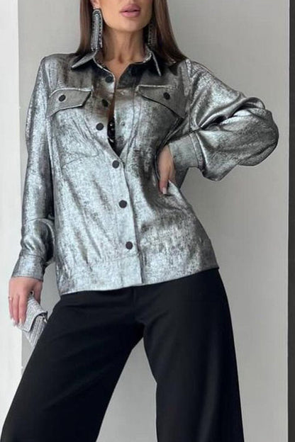 Women's Casual Lapel Single-breasted Gold-stamped Jacket