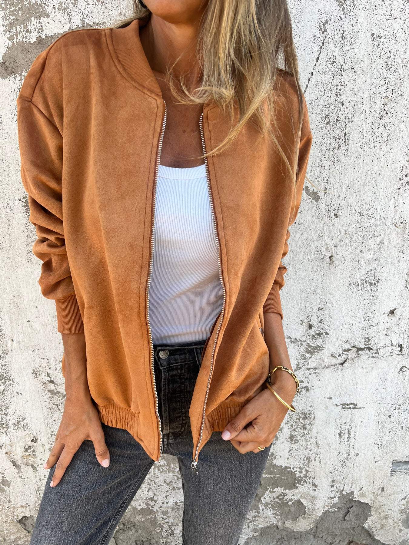 Casual Round Neck Zipper Jacket