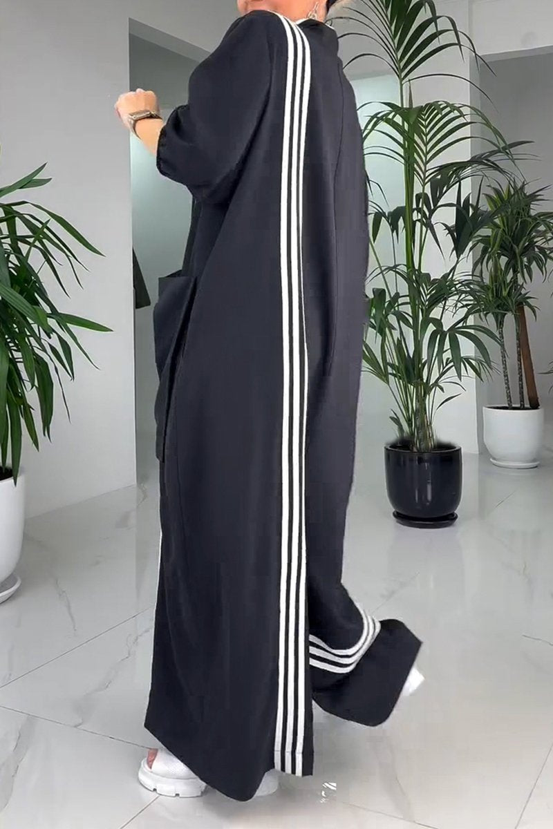 Women's Lapel Mid-Sleeve Striped Casual Jumpsuit