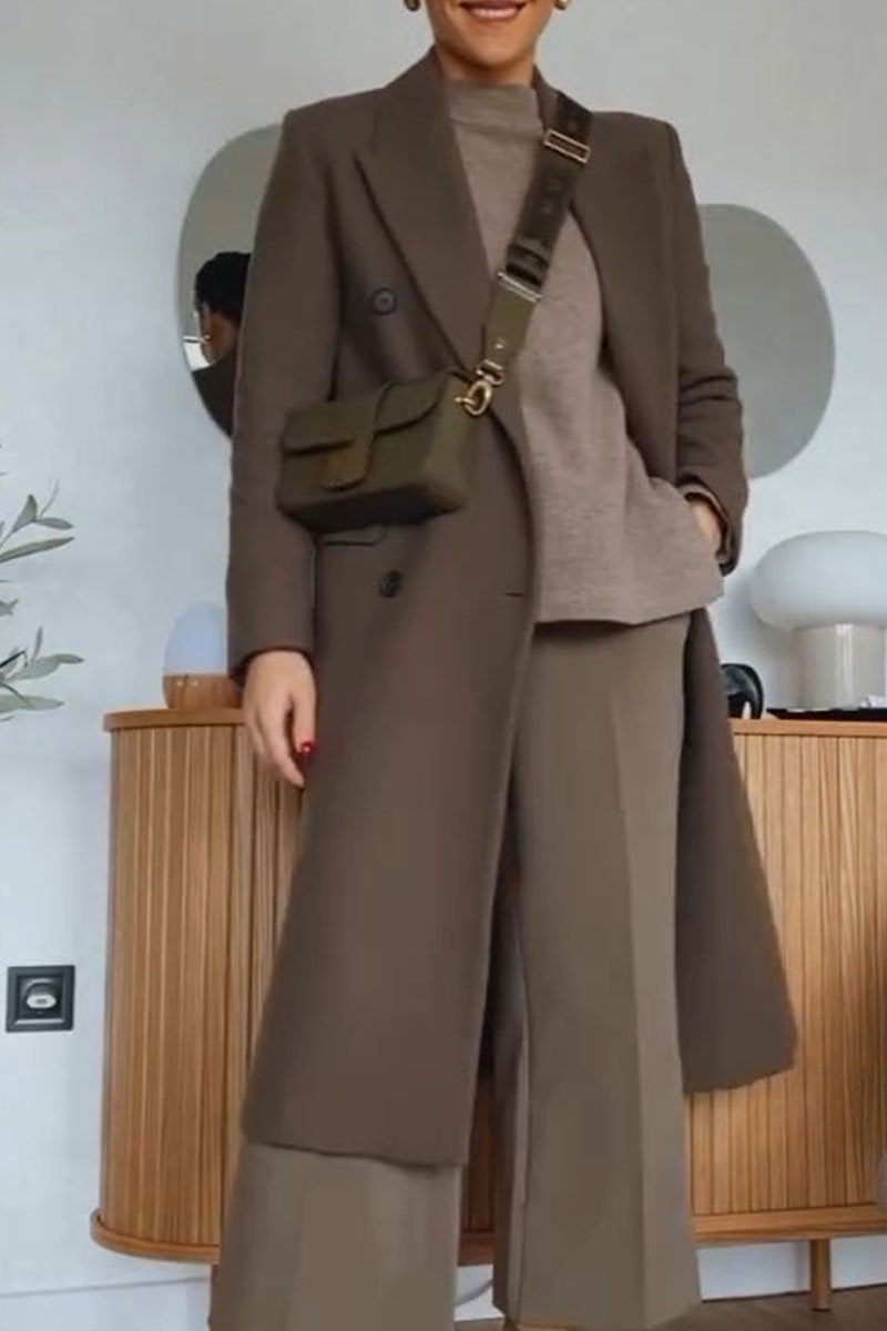 Women's V-neck Solid Color Long Coat