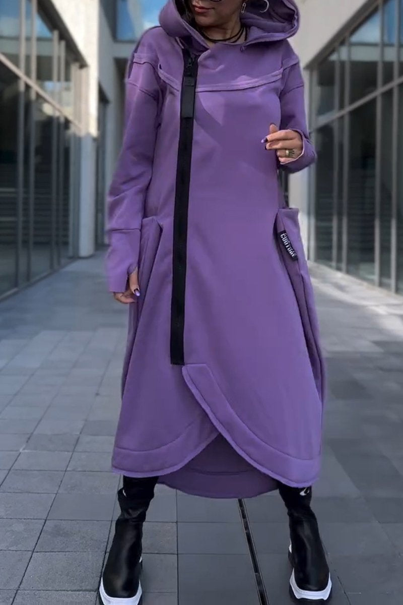 Women's Hooded Long-sleeved Casual Fashion Sweater Dress purple