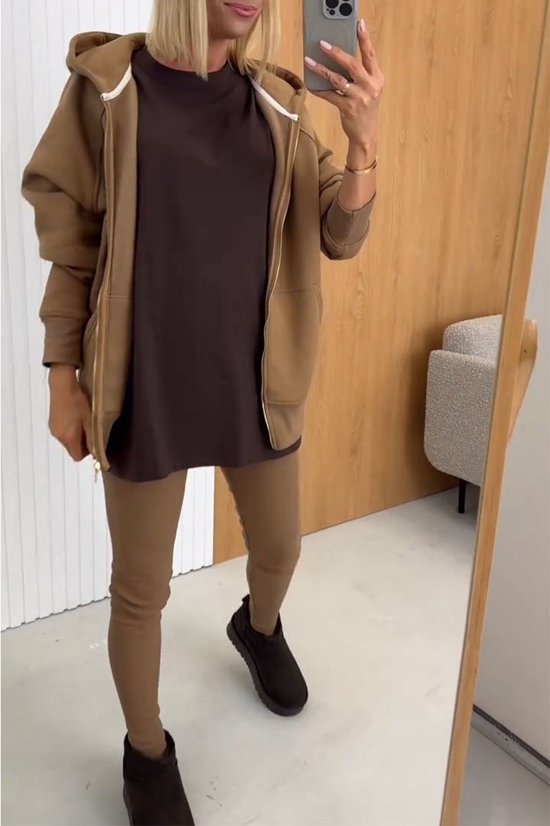 Women's Solid Color Hoodies and Trousers Two-piece Set khaki