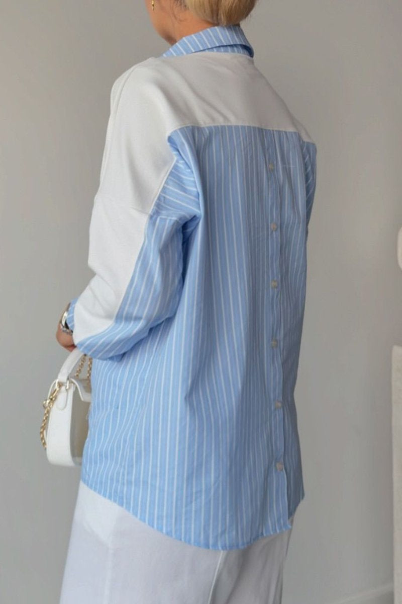 Women's Casual Striped Patchwork Pocket Blouse