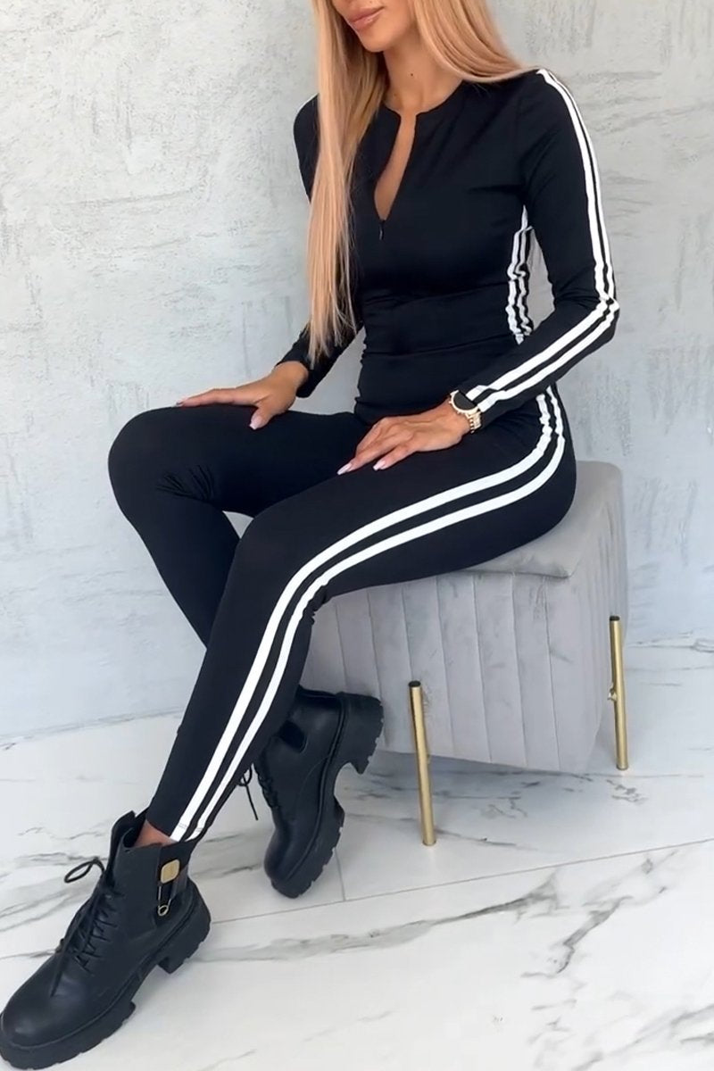 Women's Casual Round Neck Zipper Jumpsuit