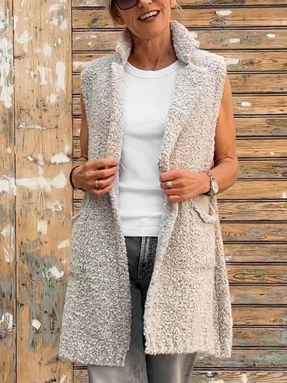 Women's Lapel Sleeveless Plush Cardigan Vest