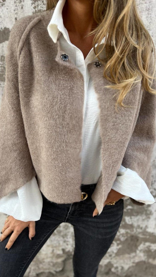 Women's Round Neck Woolen Long Sleeve Coat beige