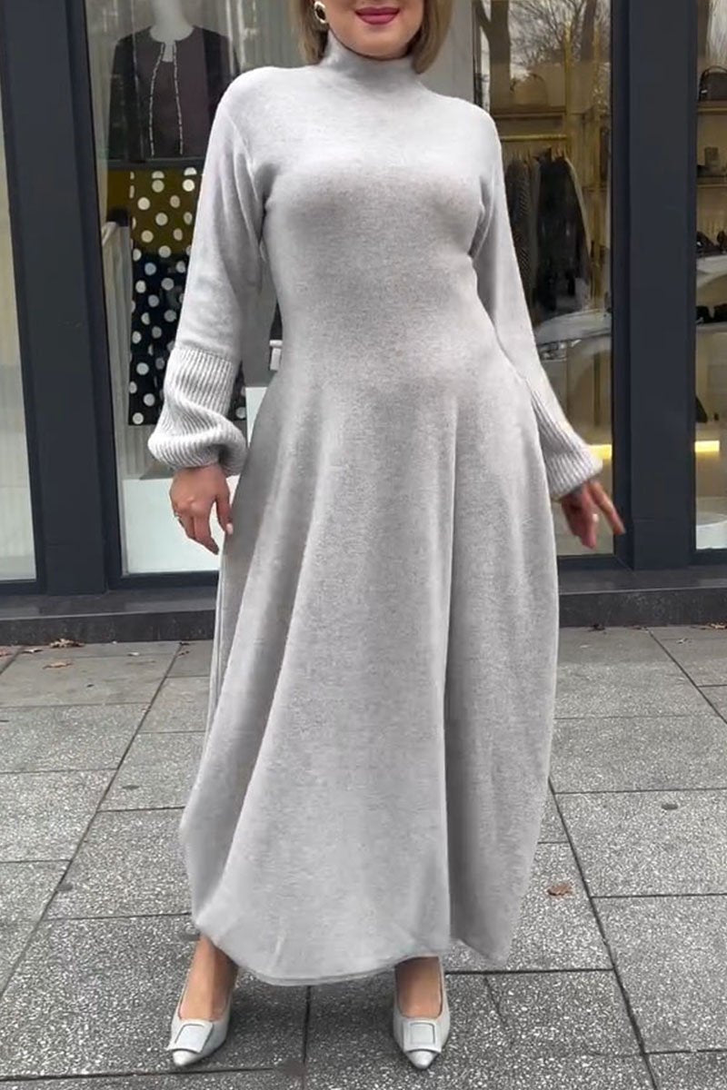 Women's Turtleneck Solid Color Dress grey