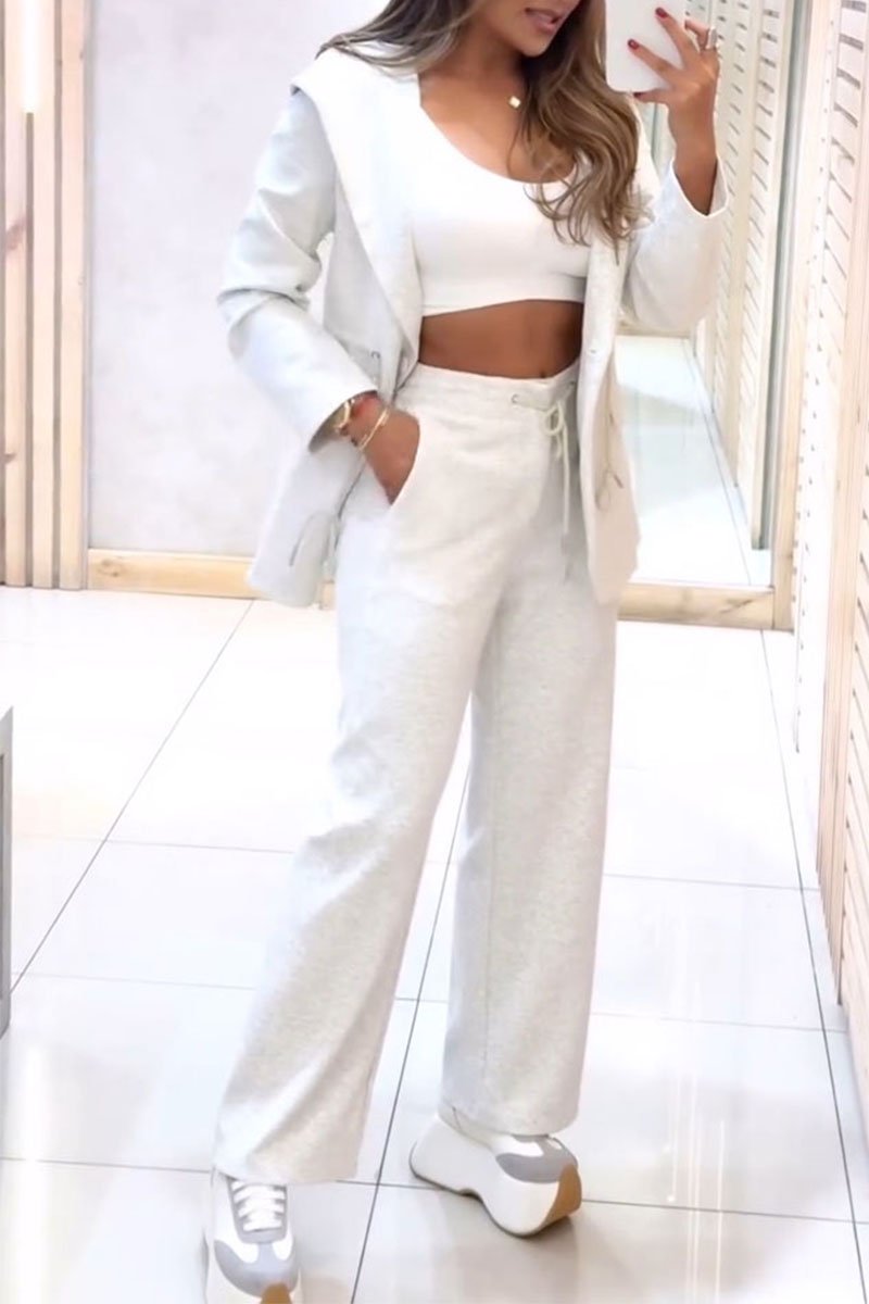 Women's Solid Color Hoodies and Trousers Two-piece Set white