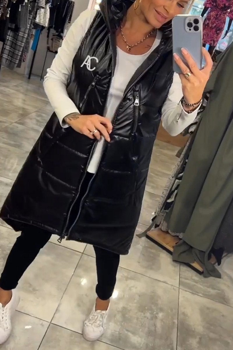 Women's Casual Hooded Sleeveless Cotton Coat black