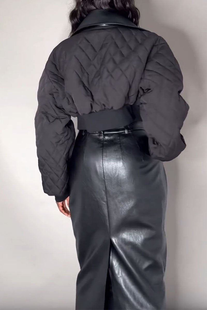 Women's Lapel Leather Jacket and Skirt Two-piece Set