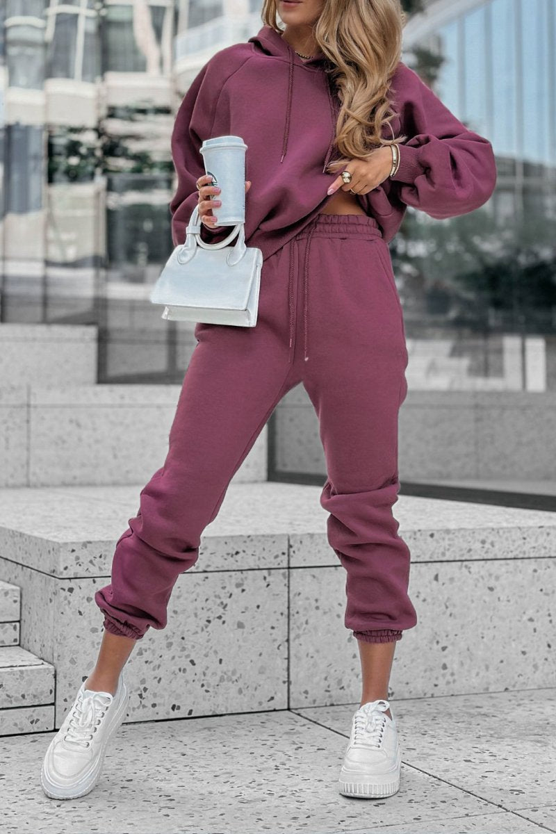 Women's Casual Hooded Long-sleeved Suit deep purple