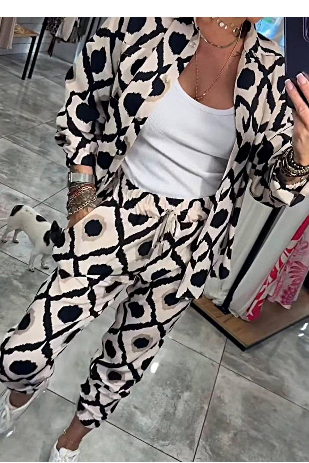 Women's Graphic Shirt Top & Pants Two-piece Set White