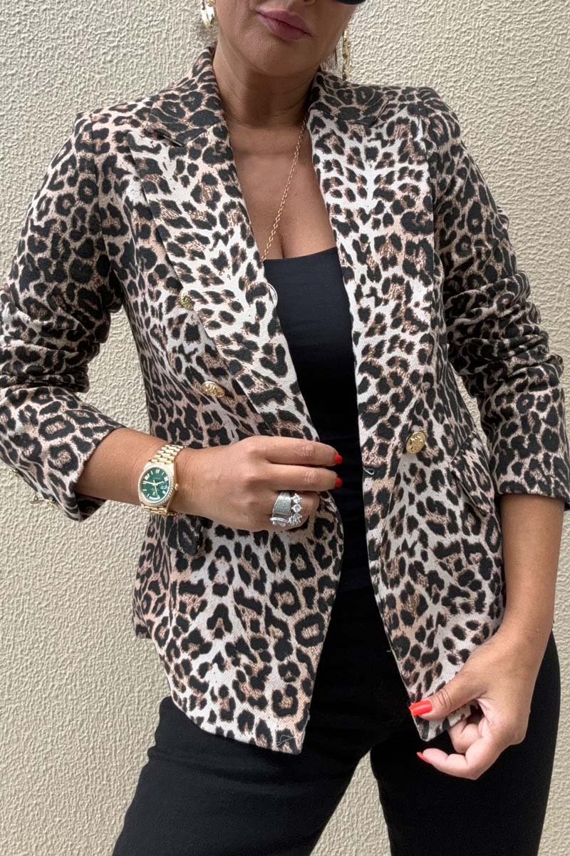 Women's Leopard Double Breasted Blazer Brown