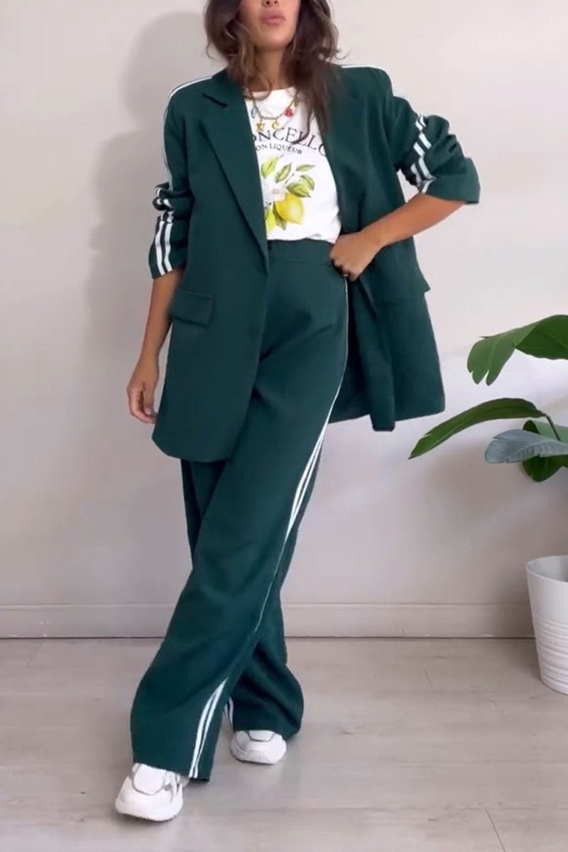 Women's Casual Lapel Loose Suit Two Piece Suit green