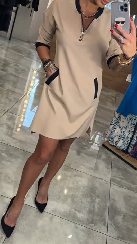 Women's Temperament Solid Color Mid-sleeve Dress apricot