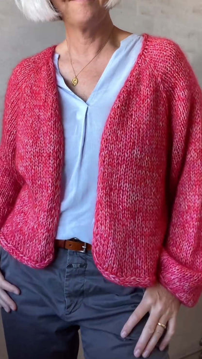 Women's Casual Solid Color Sweater Cardigan rose red