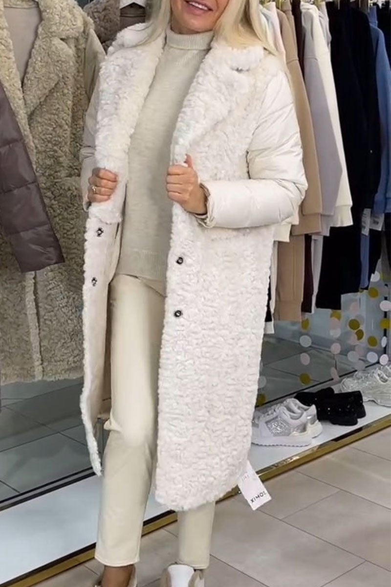 Women's Lapel Plush Patchwork Long Coat