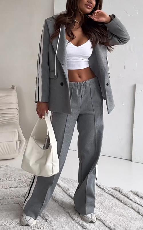 Women's Autumn Casual Hooded Two-piece Suit gray