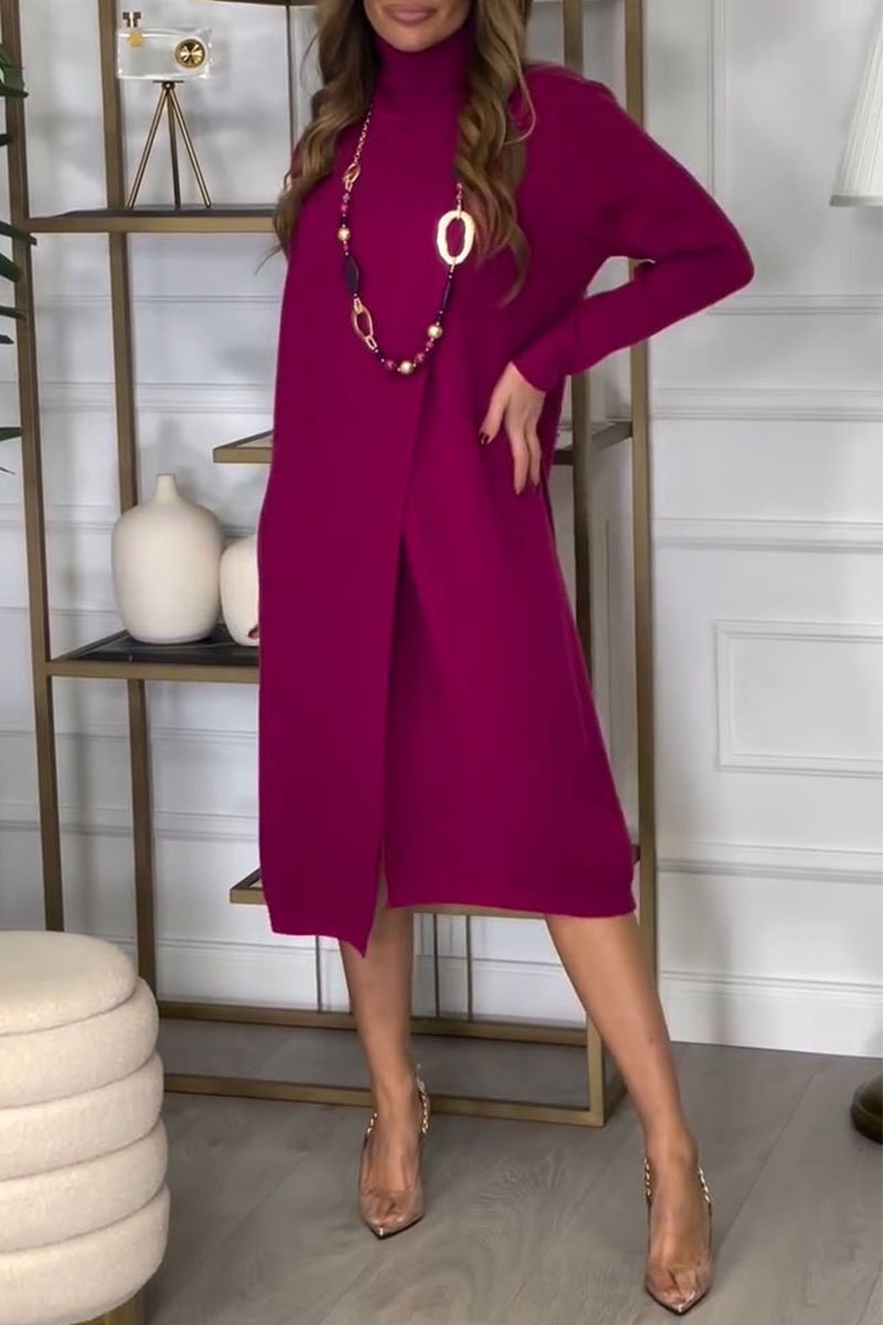 Women's Turtleneck Long Sleeve Slit Dress