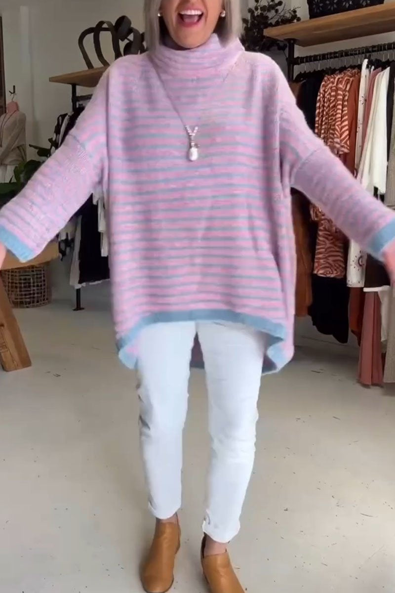 Women's Casual Striped Long Sleeve Sweater pink