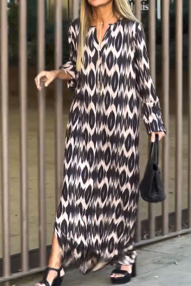 Women's Casual Print Long Sleeve Dress black