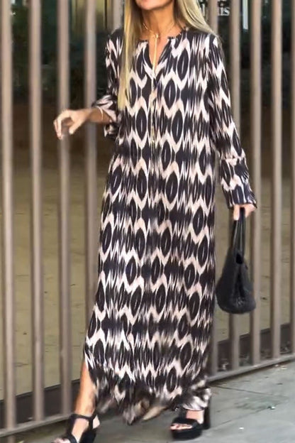 Women's Casual Print Long Sleeve Dress black