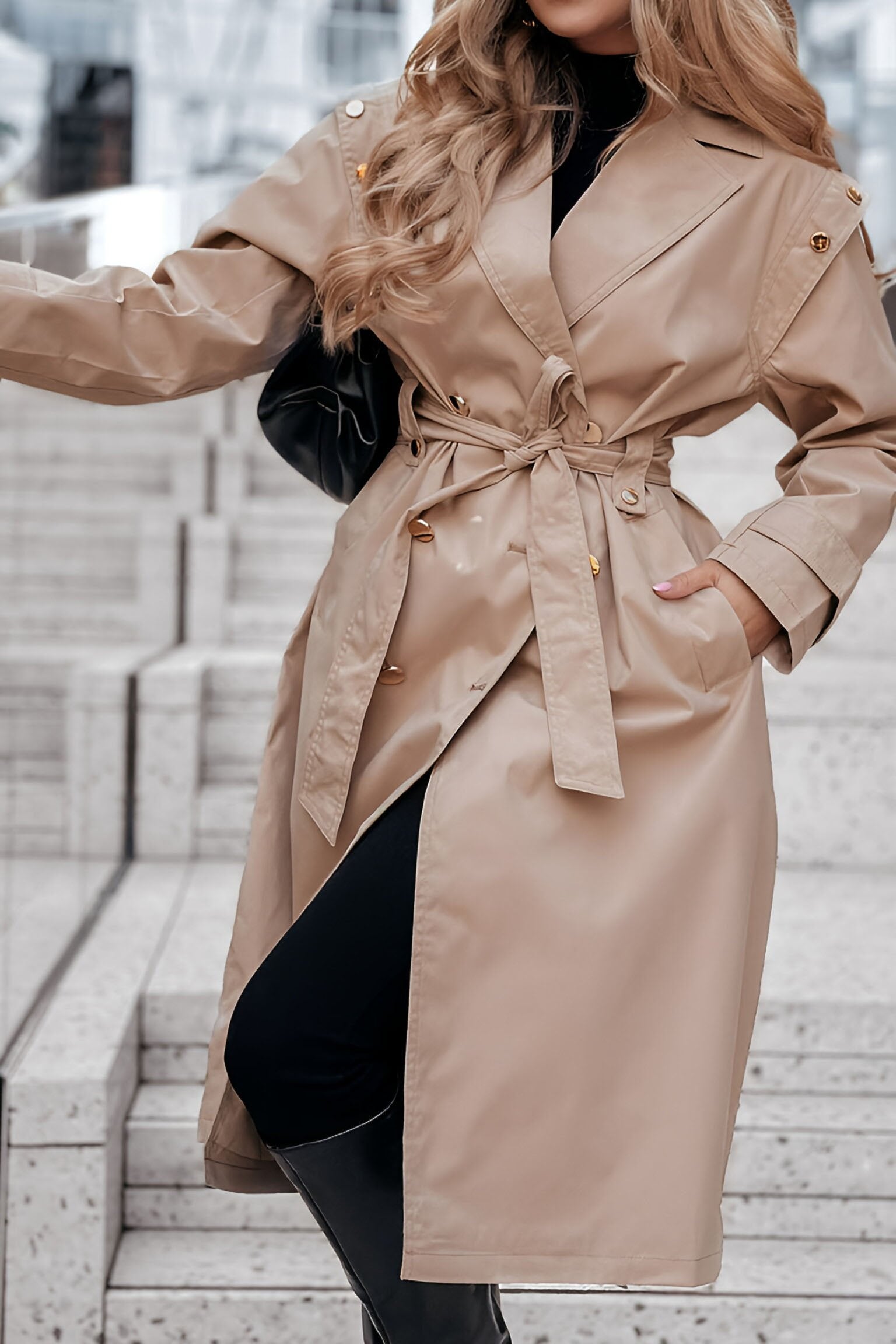 Women's Lapel Long Sleeve Button Coat