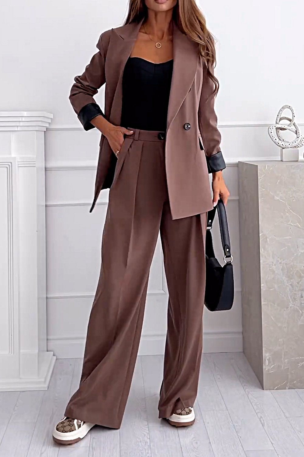 Women's Solid Color Sleeves Contrast Color Fashion Suit