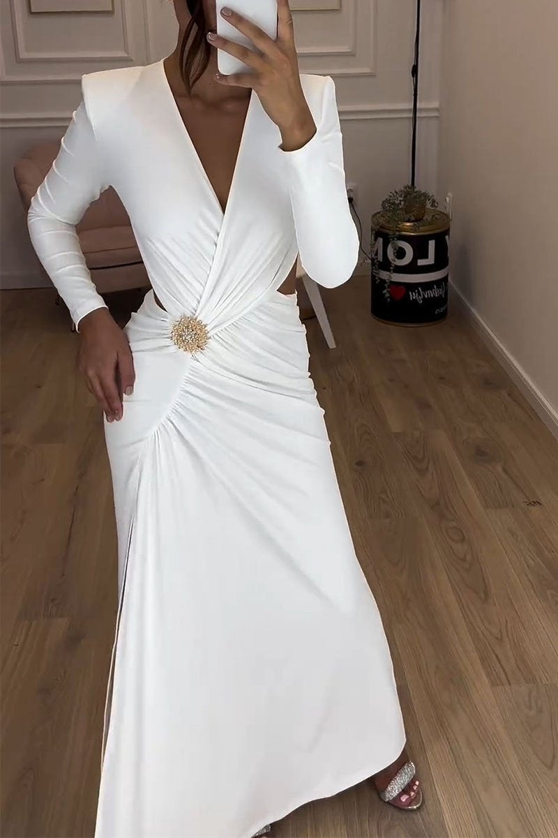 Women's V-neck Waist Hollow Dress