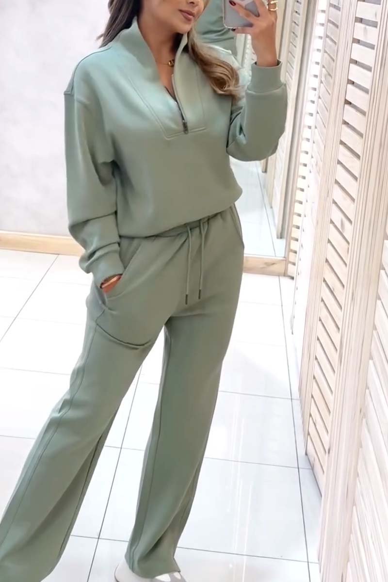 Women's casual sports half-zip sweatshirt suit