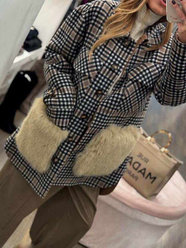 Women's Lapel Plaid Patchwork Coat