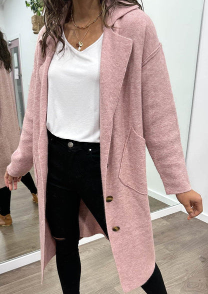 Women's Casual Solid Color Sweater Cardigan Coat Pink