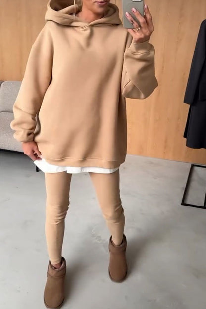 Women's Solid Color Hoodies and Trousers Two-piece Set