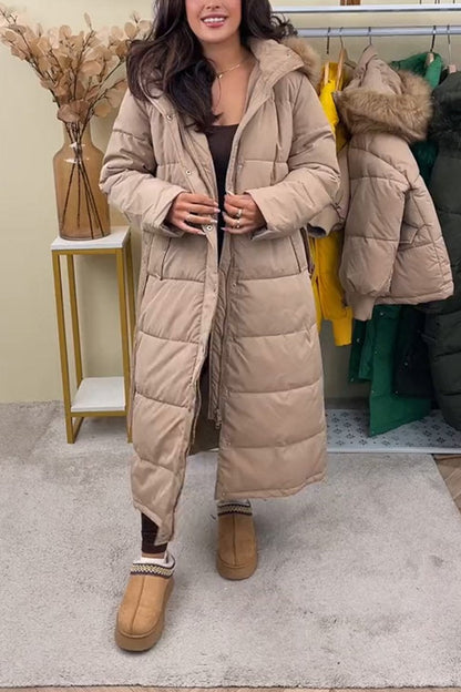 Women's Casual Hooded Long Thick Coat apricot