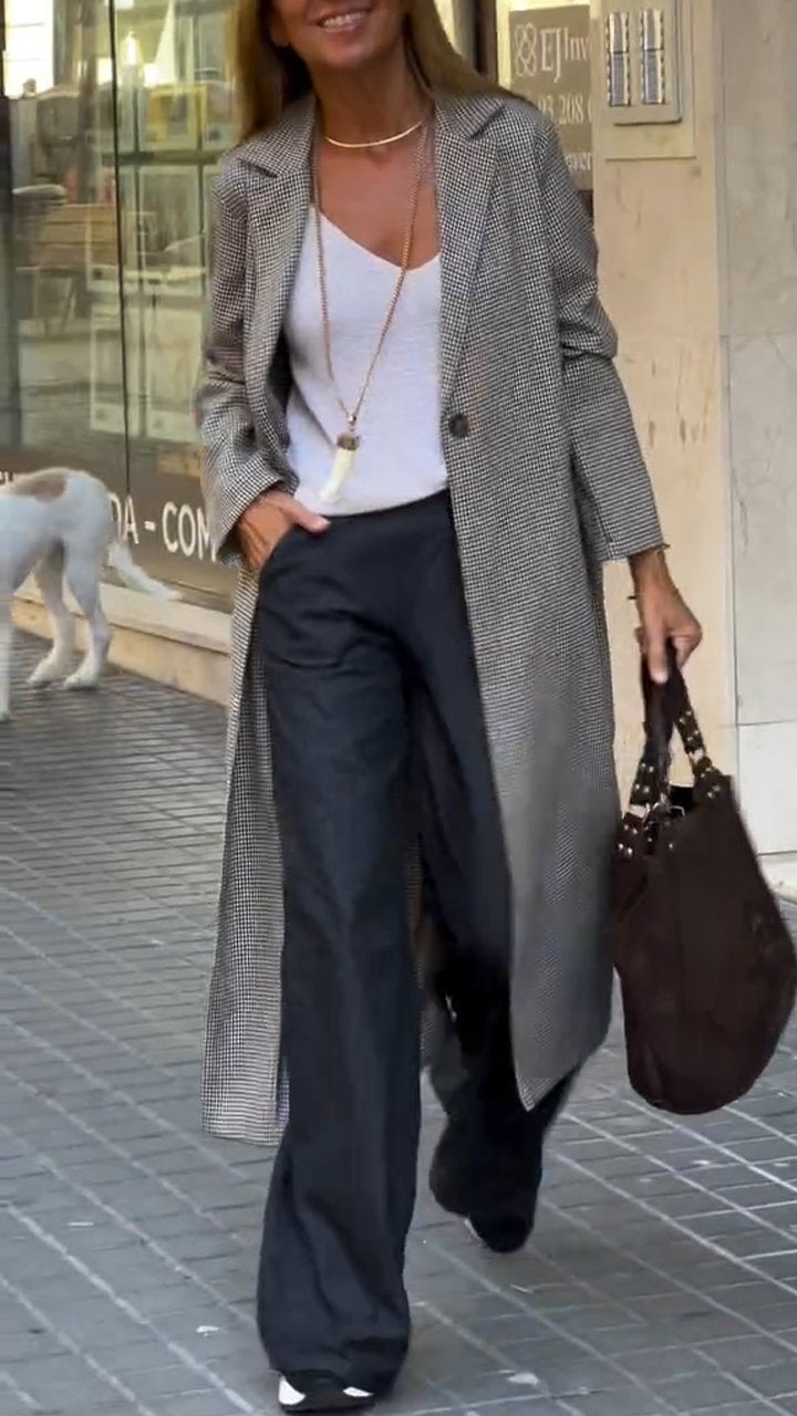 Women's Casual Lapel Long Coat grey