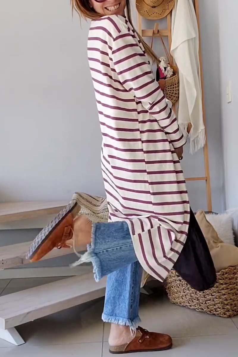 Women's casual loose striped knitted cardigan