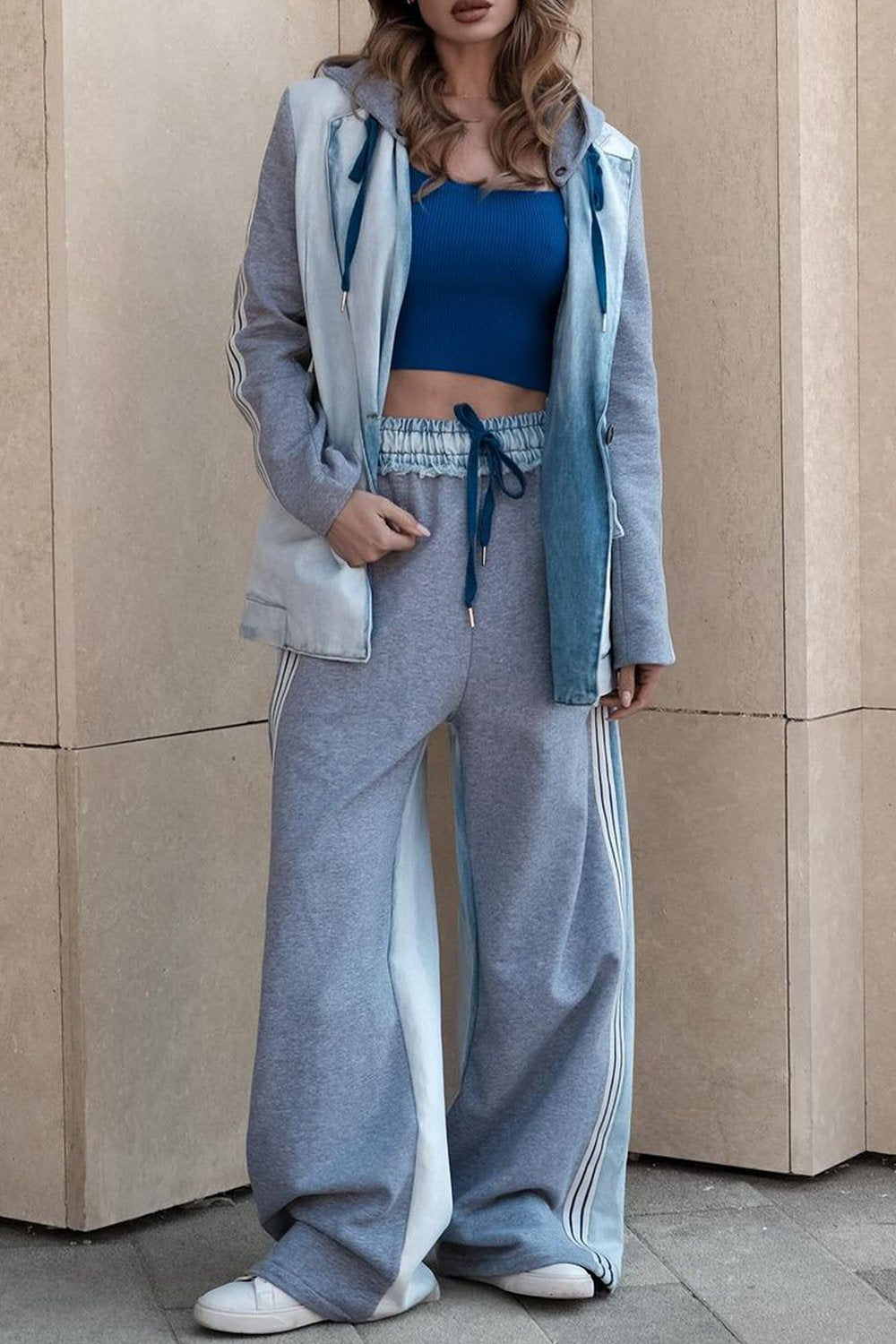 Women's Gradient Patchwork Top and Pants Two-piece Set Grey