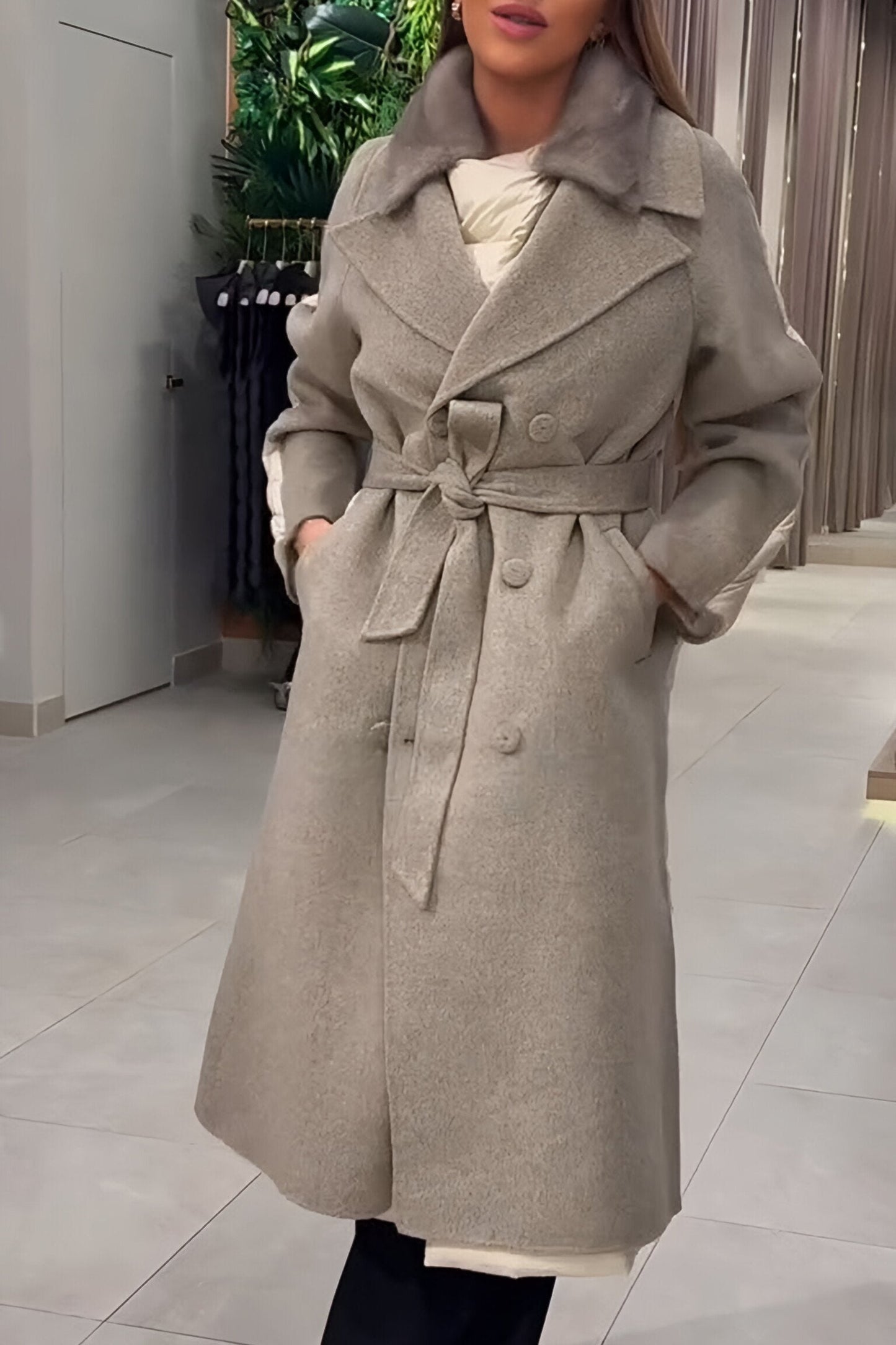 Women's Patchwork Lapel Long Coat