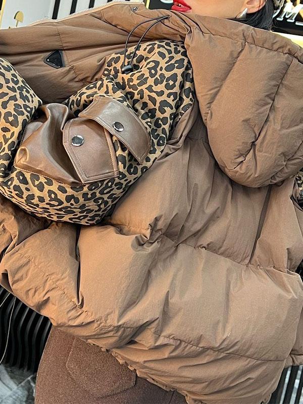 Women's Leopard Print Hooded Patchwork Coat