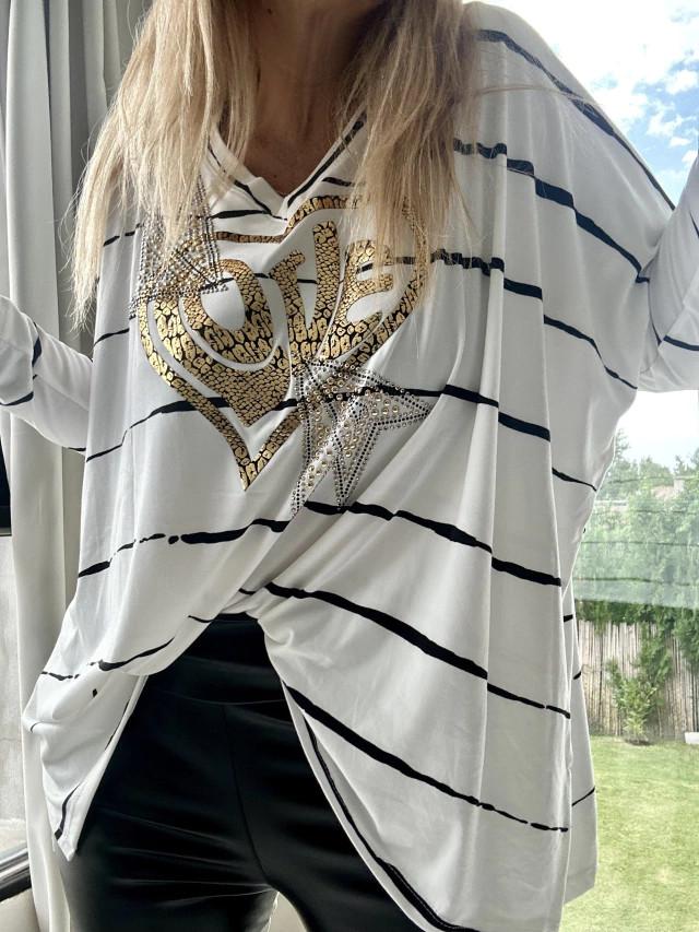 Women's Casual Heart Print Striped Long Sleeve Top