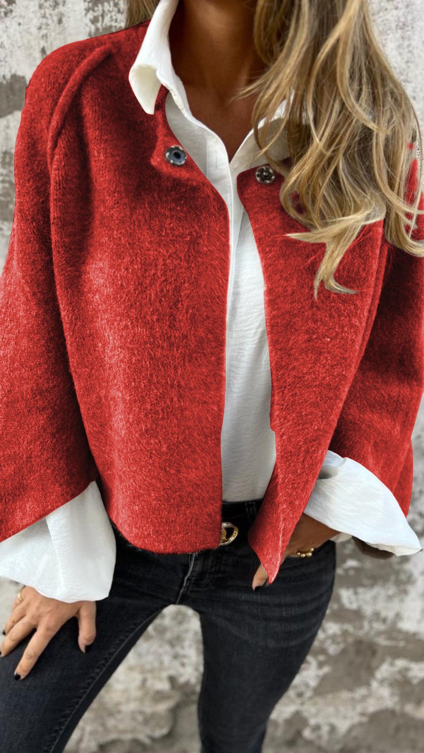 Women's Round Neck Woolen Long Sleeve Coat brick red