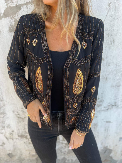 Women's Rhinestone Long-sleeved Cardigan black