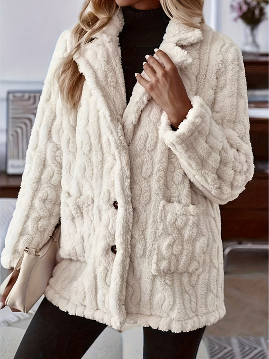 Women's Casual Lapel Water Ripple Double-sided Plush Coat off-white