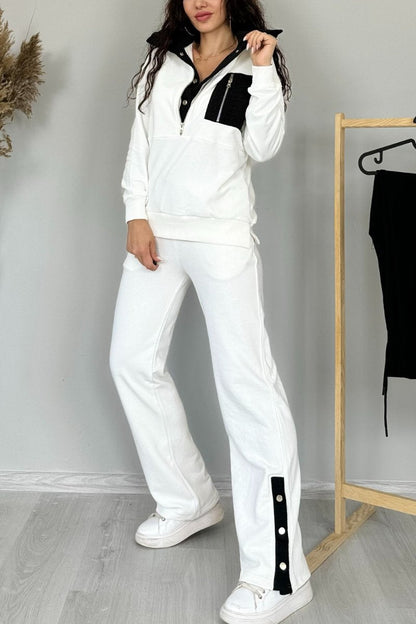 Women's Zip-up Pocket Lapel Long Sleeved Suit white