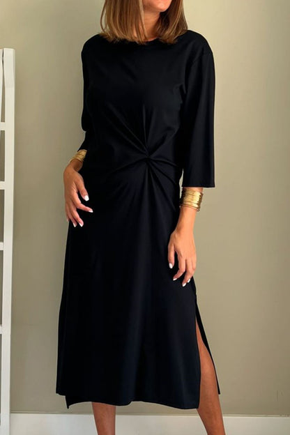 Women's Casual Solid Color Twist Dress black