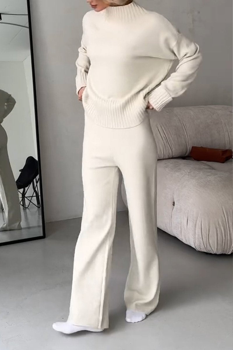 Women's Round Neck Long Sleeve Sweater Casual Suit