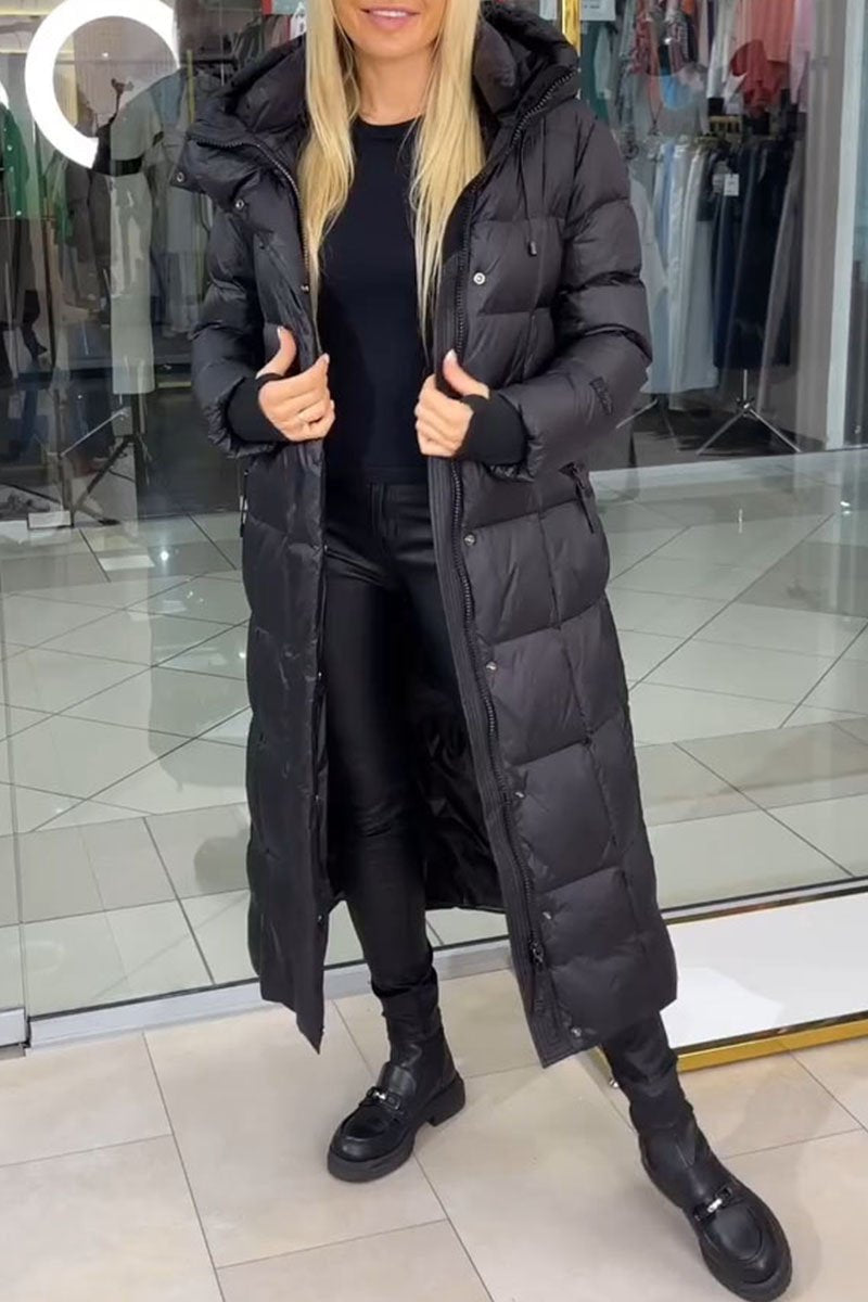 Women's Solid Color Hooded Long Coat black