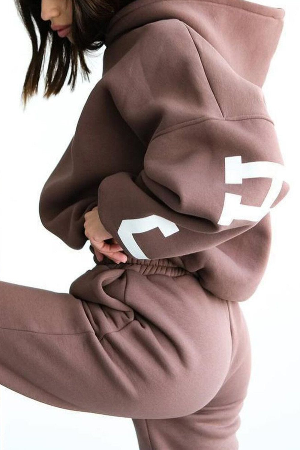 Women's Printed Thickened Hooded Sweatshirt and Pants Two-piece Set